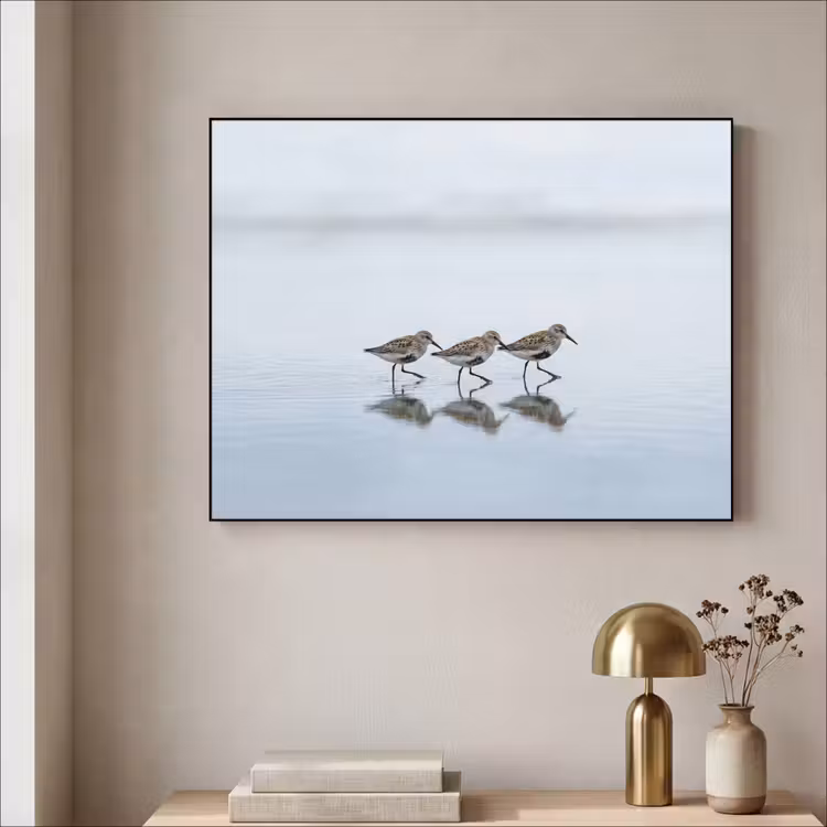 Vogels - Water - Grijs Textielframe zwart klein -sfeer2