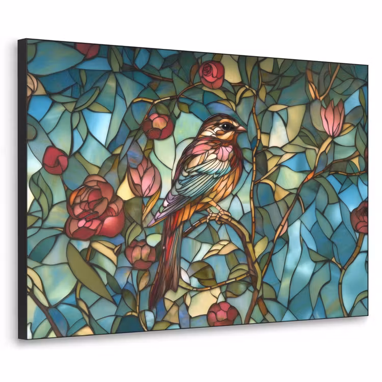 Vogel - Tak - Rozen - Mozaïek Textielframe - compleet frame klein -3d