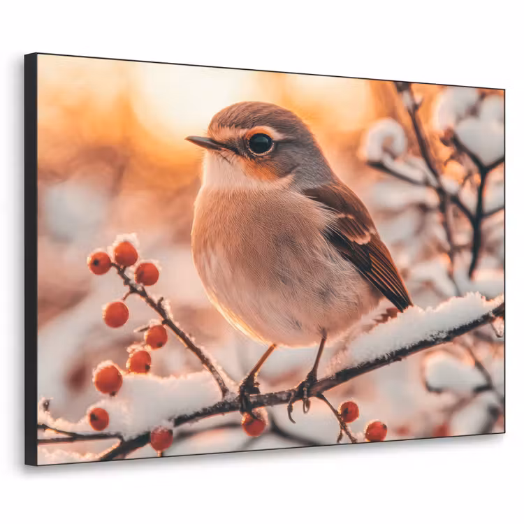 Vogel - Tak - Winter - Dieren - Sneeuw Textielframe - compleet frame klein -3d