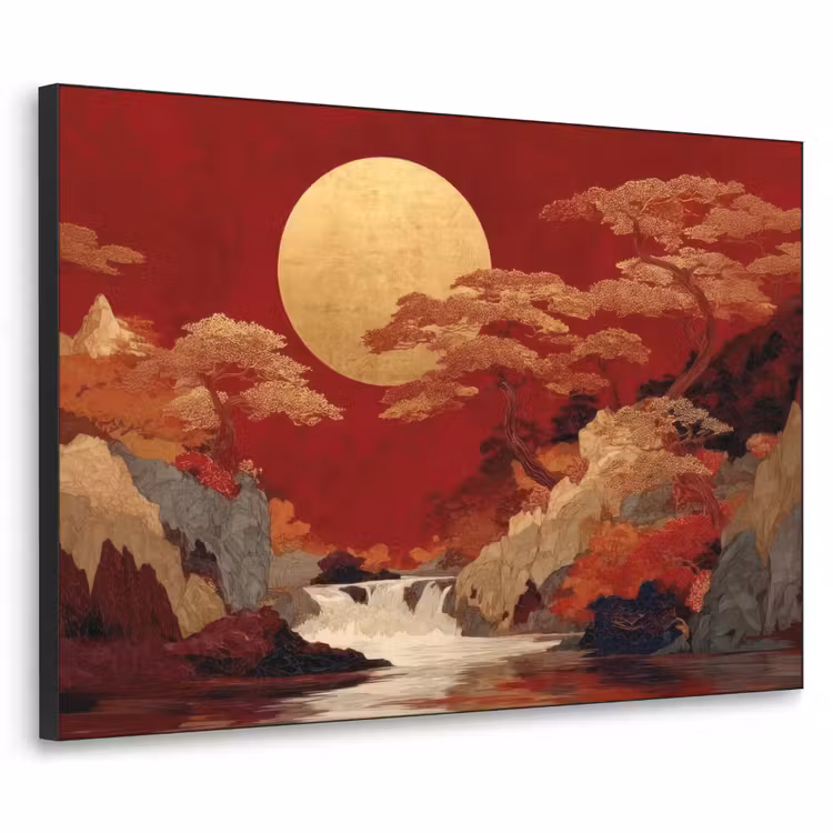 Volle maan - Landschap - Waterval Textielframe - compleet frame klein -3d
