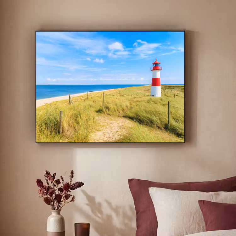 Vuurtoren - Duinen - Strand - Zee - Zomer Textielframe zwart klein -sfeer1