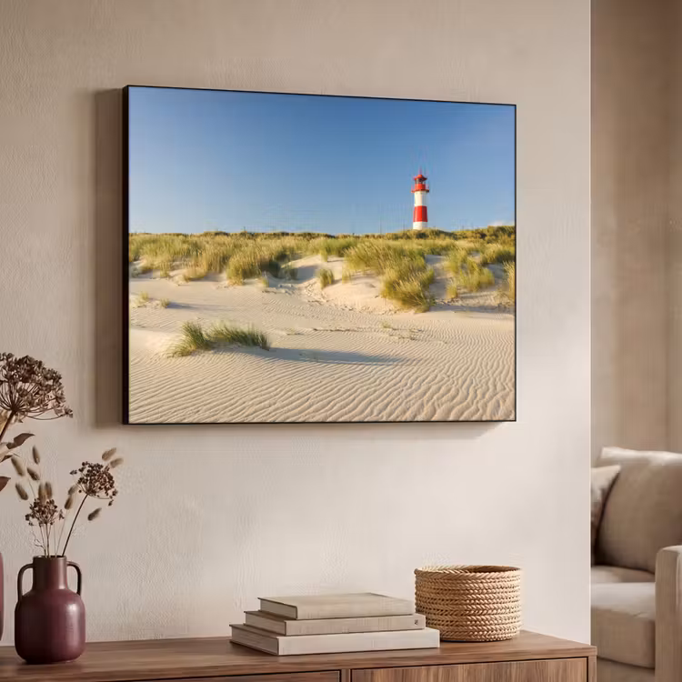 Vuurtoren - Strand - Landschap - Duinen Textielframe zwart klein -sfeer3