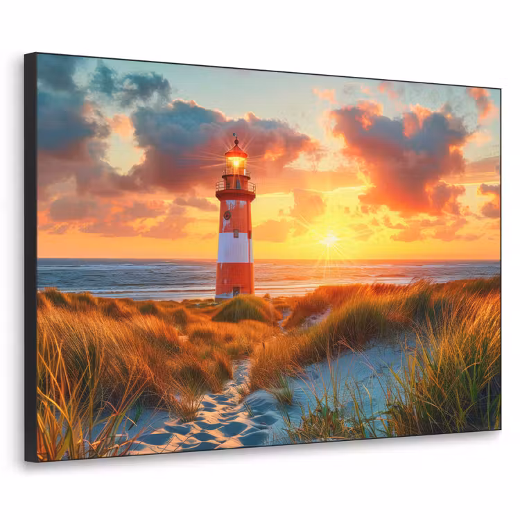 Vuurtoren - Zonsondergang - Duinen - Horizon Textielframe zwart klein -3d
