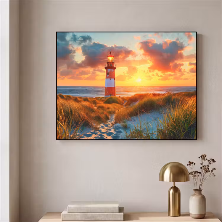 Vuurtoren - Zonsondergang - Duinen - Horizon Textielframe zwart klein -sfeer2