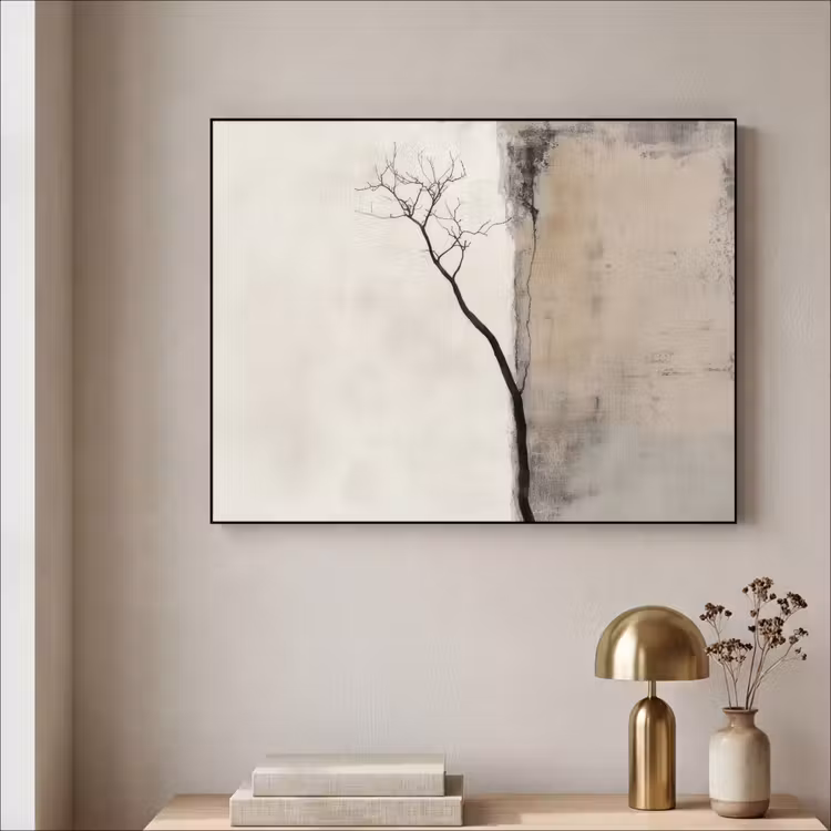 Wabi sabi - Plant - Beige Textielframe zwart klein -sfeer2