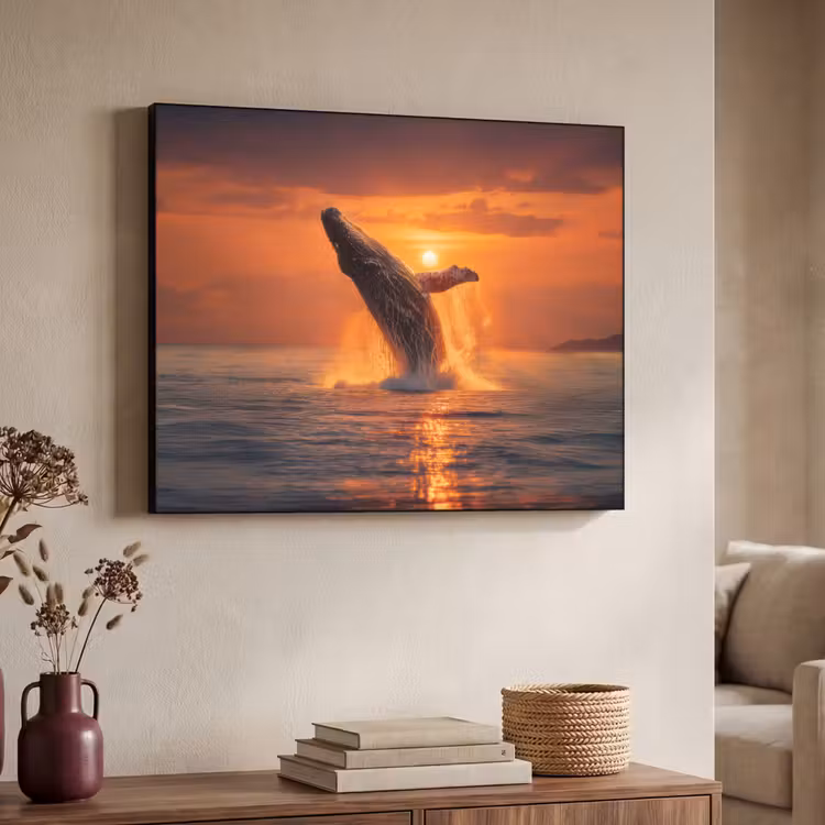 Walvis - Zon - Zee Textielframe zwart klein -sfeer3