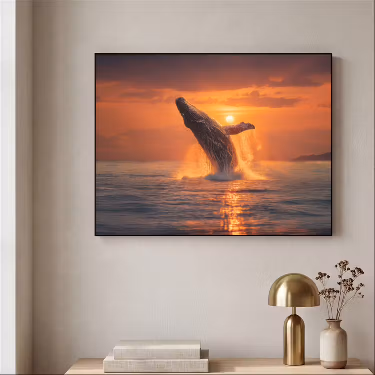 Walvis - Zon - Zee Textielframe zwart klein -sfeer2