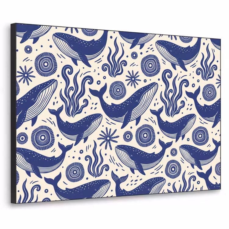 Walvis - Onderwater - Dieren - Abstract - Blauw Textielframe zwart klein -3d