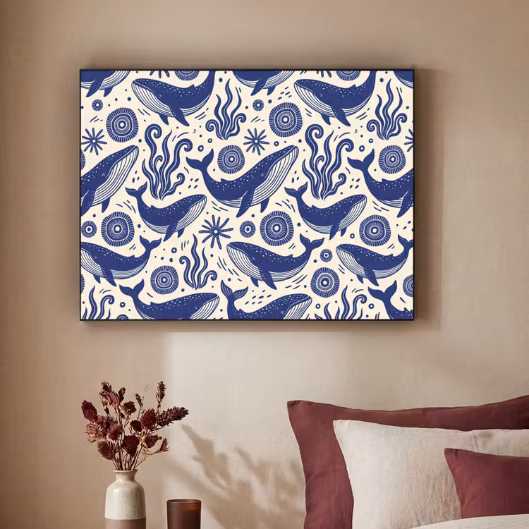 Walvis - Onderwater - Dieren - Abstract - Blauw Textielframe zwart klein -sfeer1
