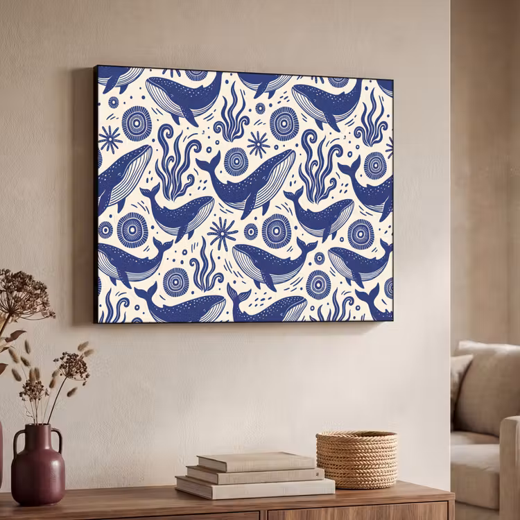 Walvis - Onderwater - Dieren - Abstract - Blauw Textielframe zwart klein -sfeer3