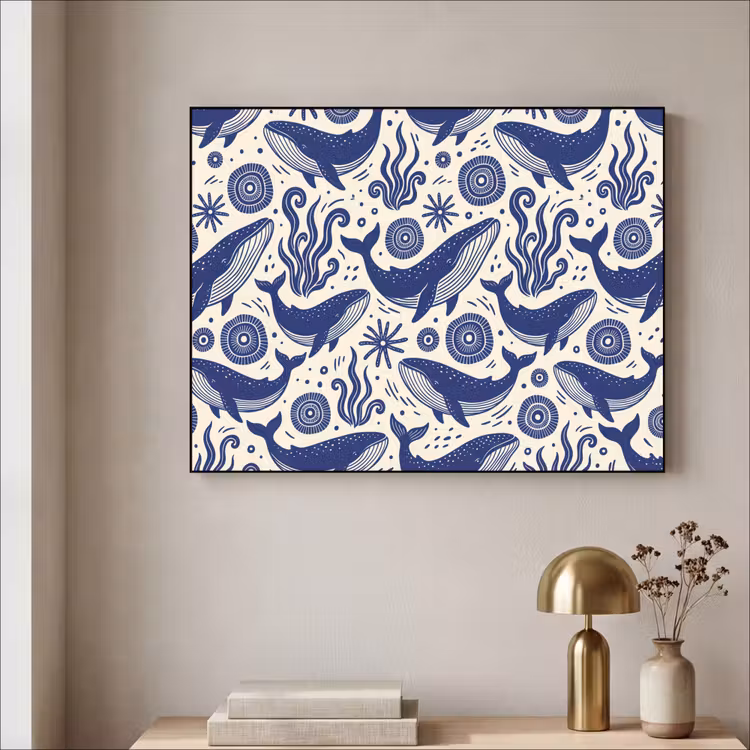 Walvis - Onderwater - Dieren - Abstract - Blauw Textielframe zwart klein -sfeer2
