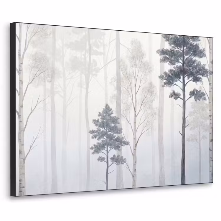 Bos - Bomen - Mist - Natuur - Illustratie - Grijs Textielframe zwart klein -3d