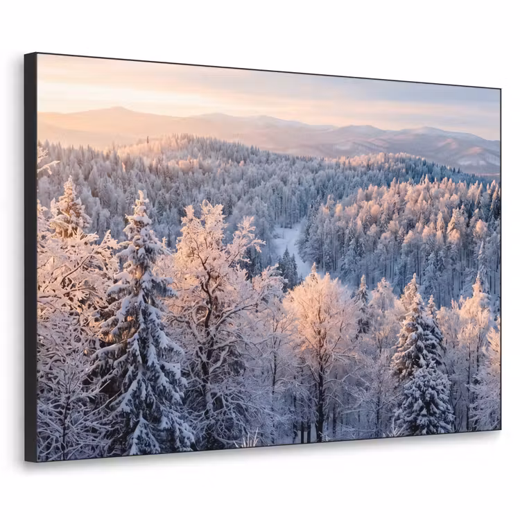 Bos - Bergen - Goud - Winter - Warm Textielframe zwart klein -3d