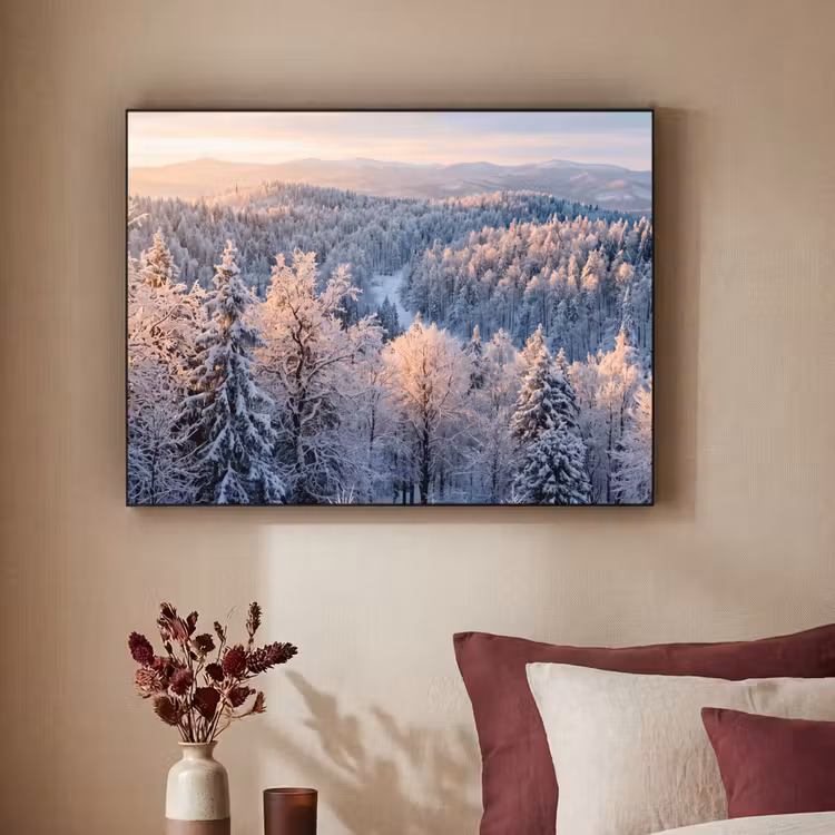 Bos - Bergen - Goud - Winter - Warm Textielframe zwart klein -sfeer1