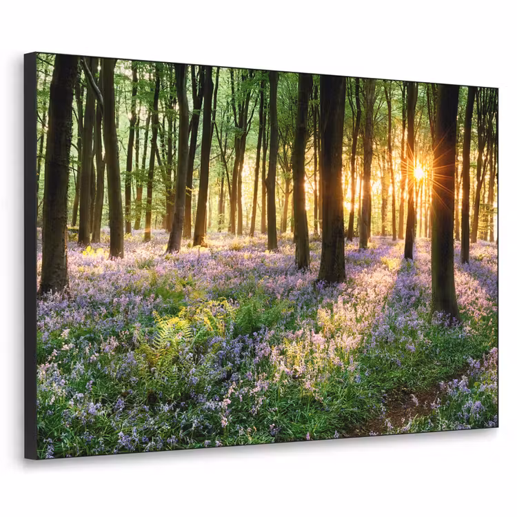 Bos - Bloemen - Lavendel - Zon - Paars - Natuur Textielframe zwart klein -3d