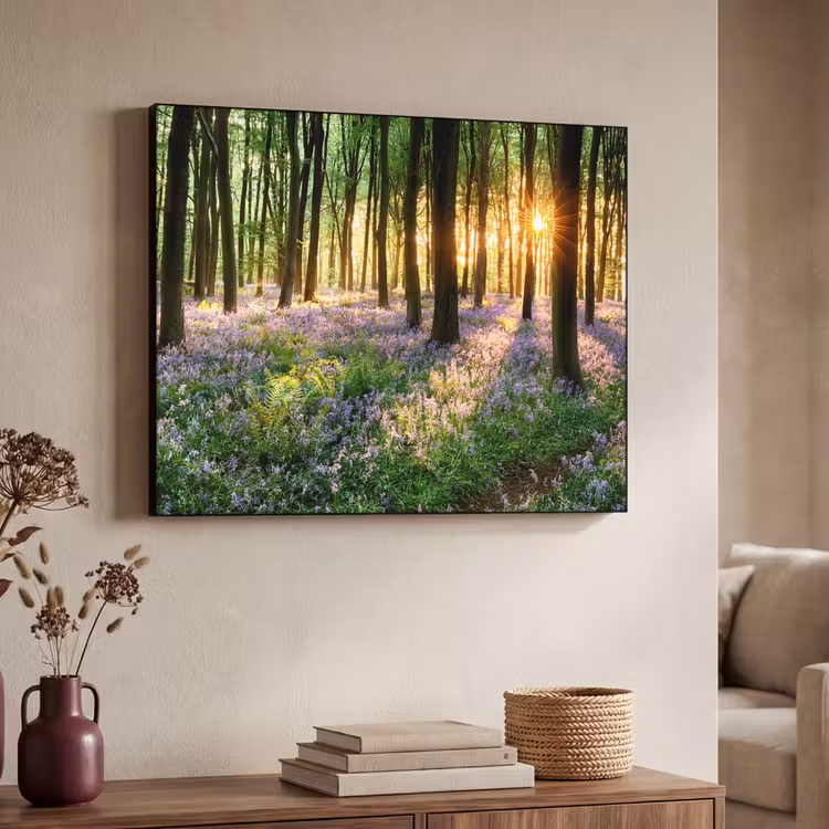 Bos - Bloemen - Lavendel - Zon - Paars - Natuur Textielframe zwart klein -sfeer3