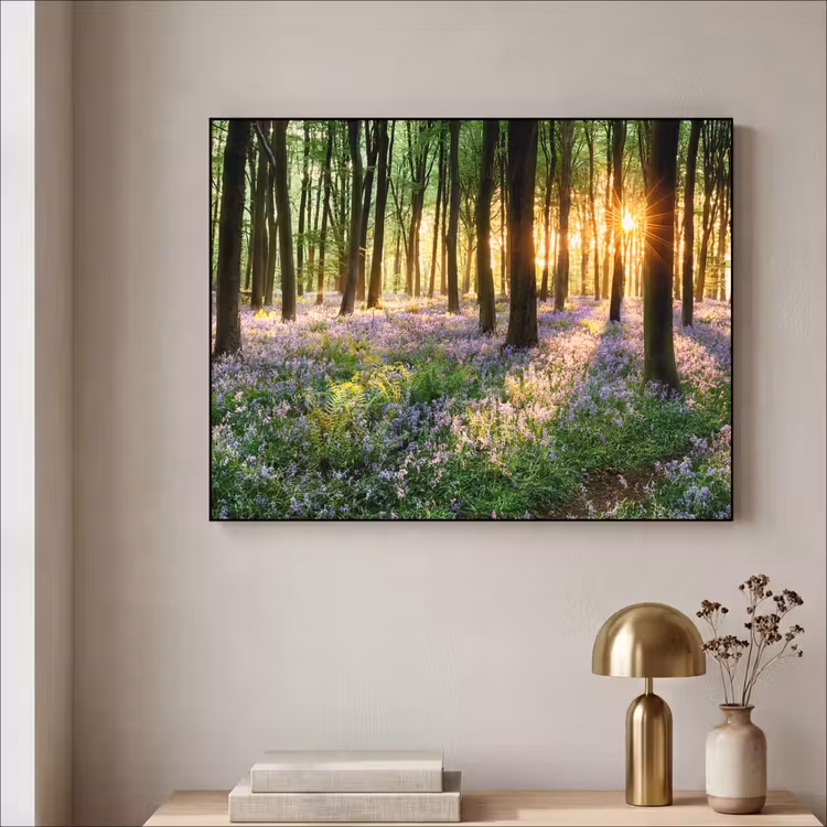 Bos - Bloemen - Lavendel - Zon - Paars - Natuur Textielframe zwart klein -sfeer2