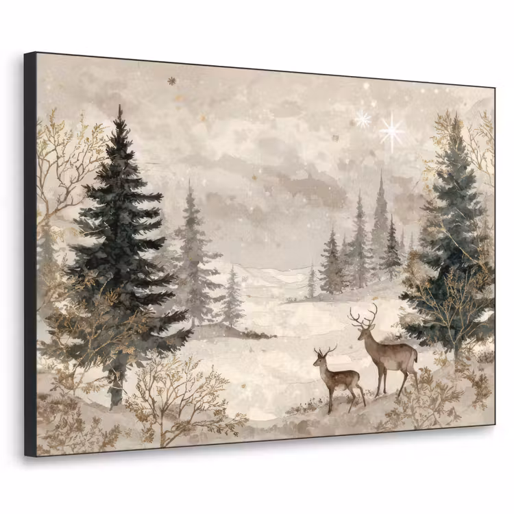 Bos - Herten - Winter - Sneeuw Textielframe - compleet frame klein -3d