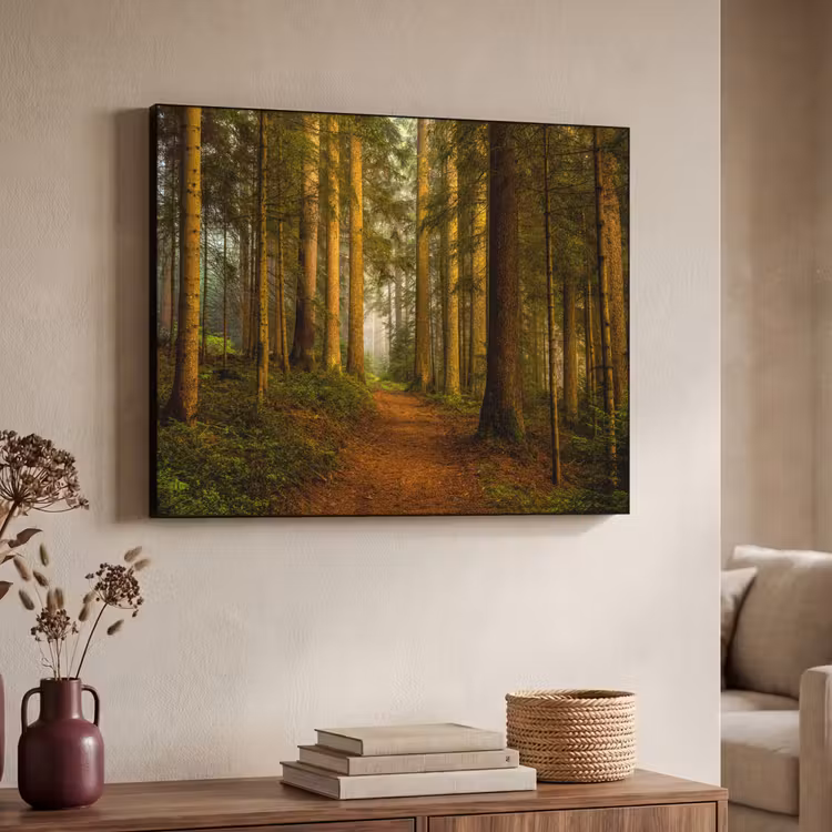 Bos - Natuur - Bomen - Landschap - Bladeren Textielframe zwart klein -sfeer3