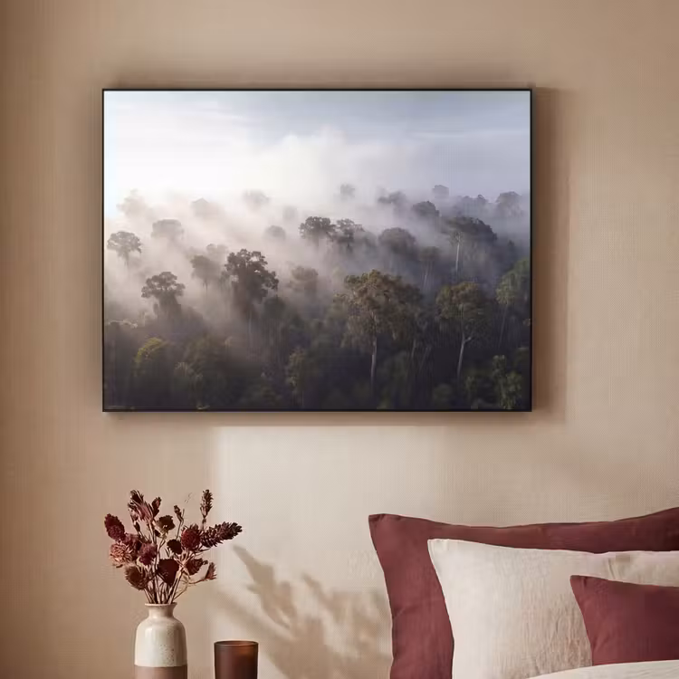 Bos - Mist - Natuur - Groen Textielframe zwart klein -sfeer1