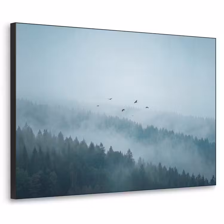 Bos - Mist - Vogels - Natuur - Groen Textielframe zwart klein -3d
