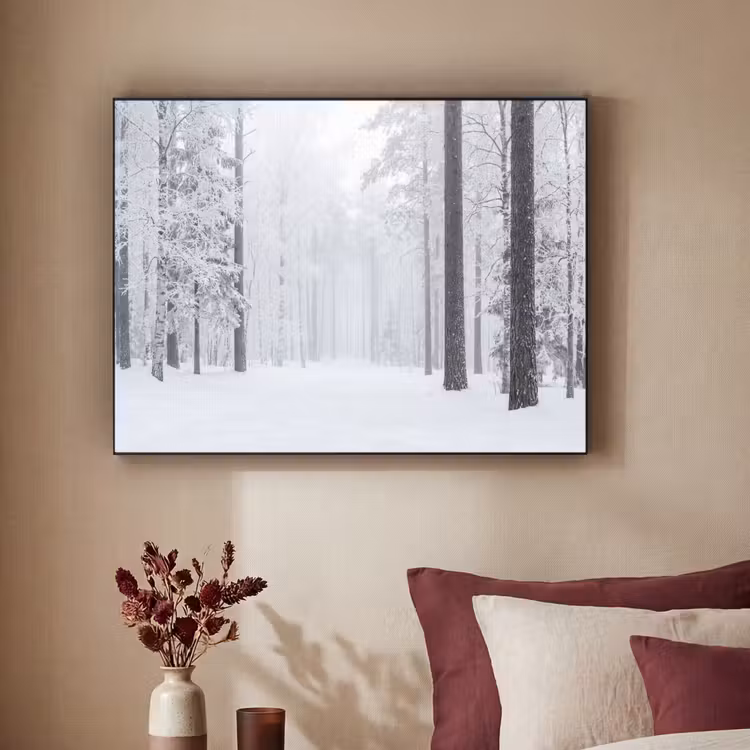 Bos - Sneeuw - Pad - Winter - Stilte Textielframe zwart klein -sfeer1