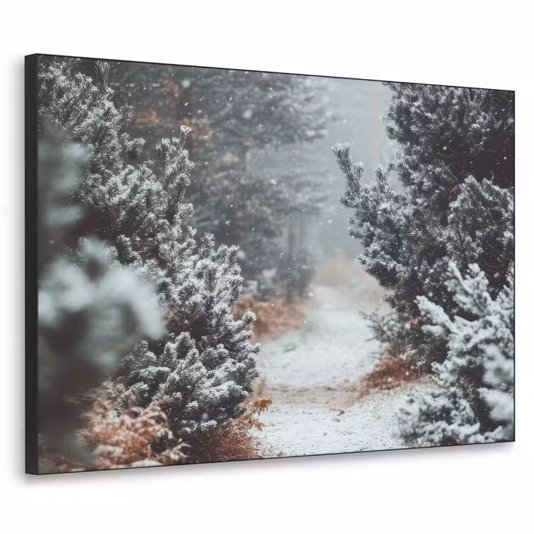 Bos - Winter - Bomen - Natuur - Pad - Sneeuw Textielframe zwart klein -3d