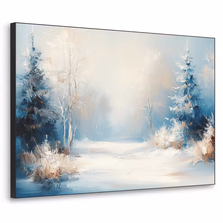 Bos - Winter - Natuur - Abstract - Sneeuw Textielframe - compleet frame klein -3d