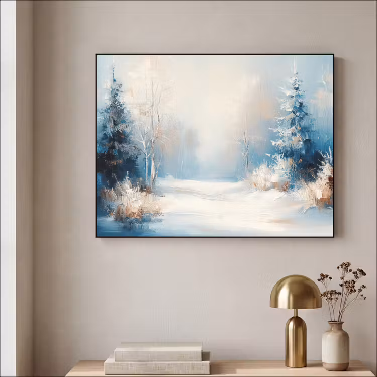 Bos - Winter - Natuur - Abstract - Sneeuw Textielframe zwart klein -sfeer2