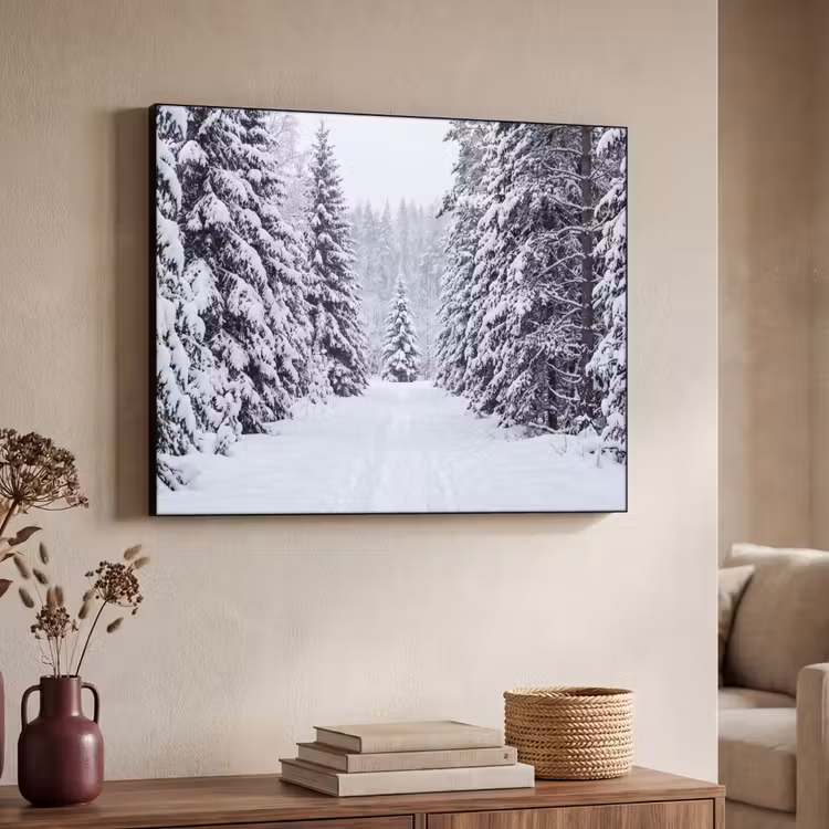 Bos - Winter - Sneeuw - Pad - Natuur Textielframe zwart klein -sfeer3