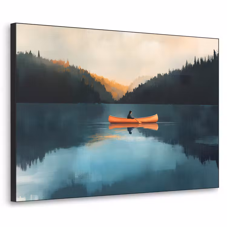Bossen - Meer - Kano - Oranje Textielframe - compleet frame klein -3d