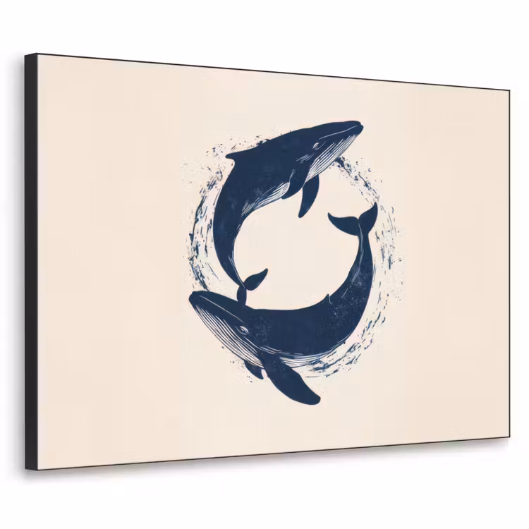 Walvissen - Spetters - Cirkel - Donkerblauw Textielframe zwart klein -3d