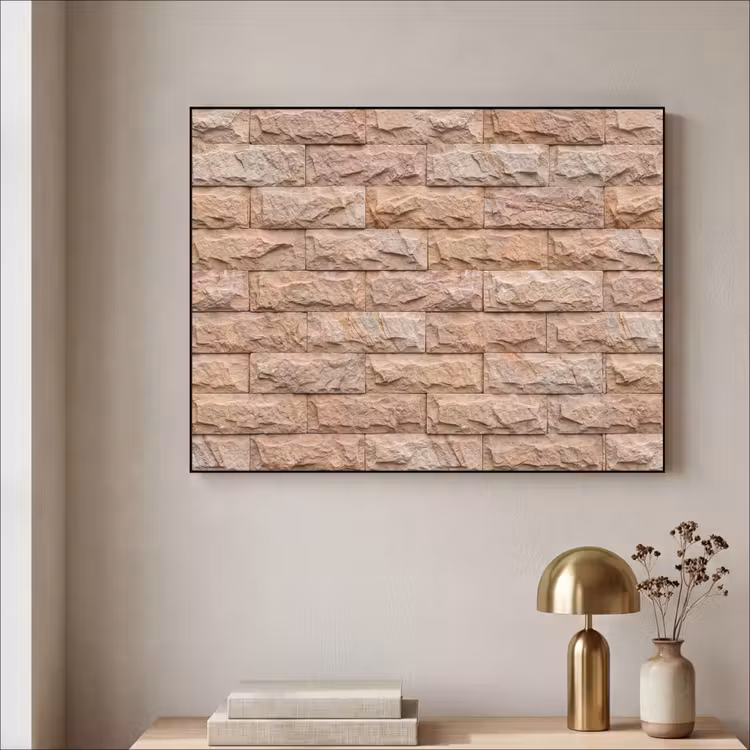 Muur - Steen - Ruw - Textuur - Beige Textielframe zwart klein -sfeer2