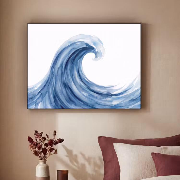 Water - Beweging - Natuur - Modern - Blauw Textielframe zwart klein -sfeer1