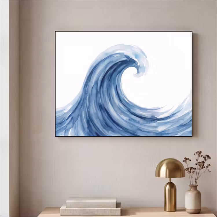 Water - Beweging - Natuur - Modern - Blauw Textielframe zwart klein -sfeer2