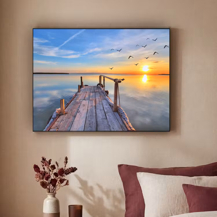 Water - Steiger - Vogels - Zonsondergang - Horizon Textielframe zwart klein -sfeer1