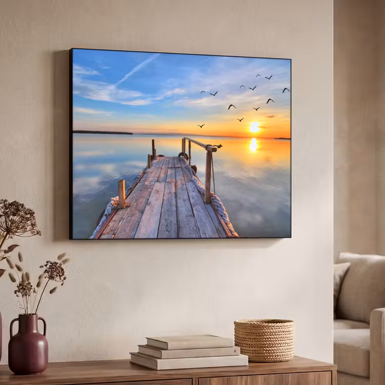 Water - Steiger - Vogels - Zonsondergang - Horizon Textielframe zwart klein -sfeer3