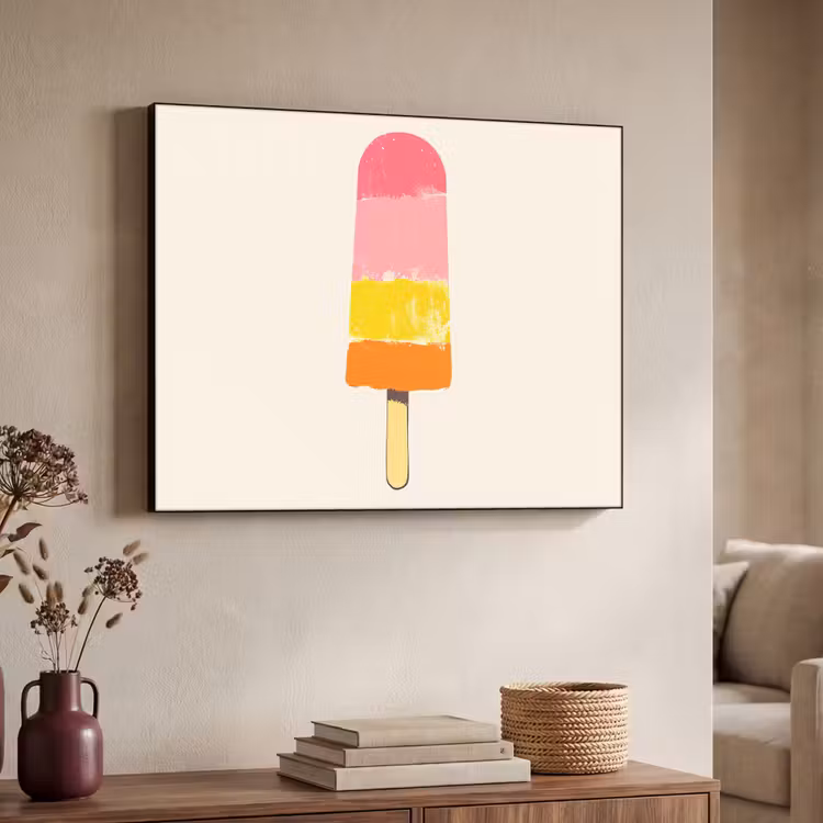 Waterijsje - Retro - Stokje - Roze Textielframe zwart klein -sfeer3
