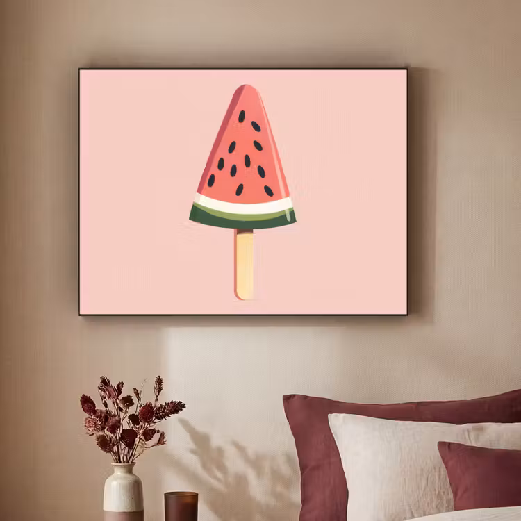 Watermeloen - Ijsje - Pitjes - Rood Textielframe zwart klein -sfeer1