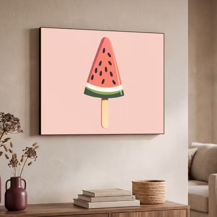 Watermeloen - Ijsje - Pitjes - Rood Textielframe - compleet frame klein -sfeer3