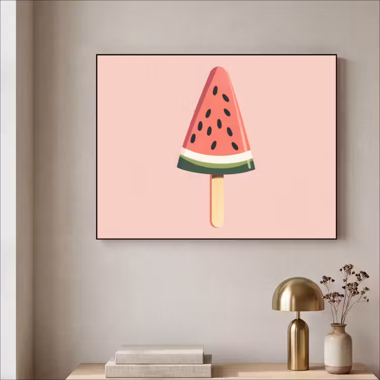 Watermeloen - Ijsje - Pitjes - Rood Textielframe - compleet frame klein -sfeer2