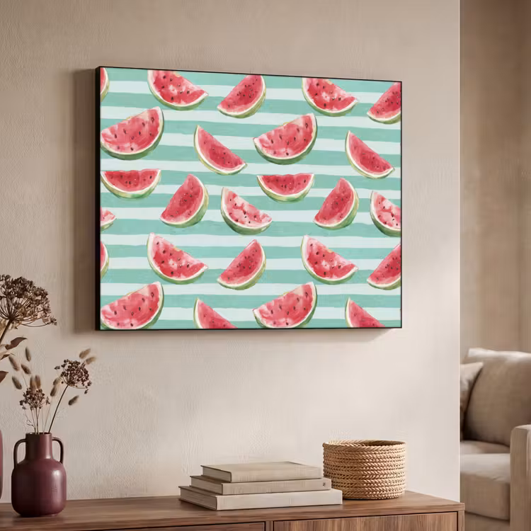 Watermeloen - Strepen - Groen Textielframe zwart klein 947 -sfeer3