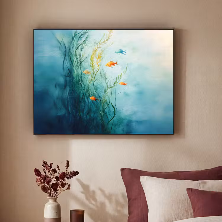 Waterplanten - Vissen - Kleurrijk - Water Textielframe zwart klein -sfeer1