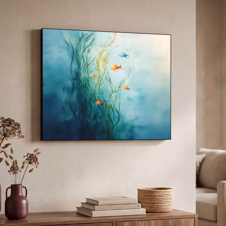 Waterplanten - Vissen - Kleurrijk - Water Textielframe - compleet frame klein -sfeer3