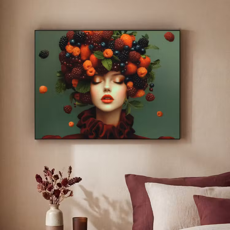 Vrouw - Aardbeien - Frambozen - Bramen - Bessen Textielframe zwart klein -sfeer1