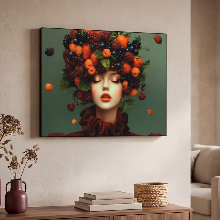 Vrouw - Aardbeien - Frambozen - Bramen - Bessen Textielframe - compleet frame klein -sfeer3