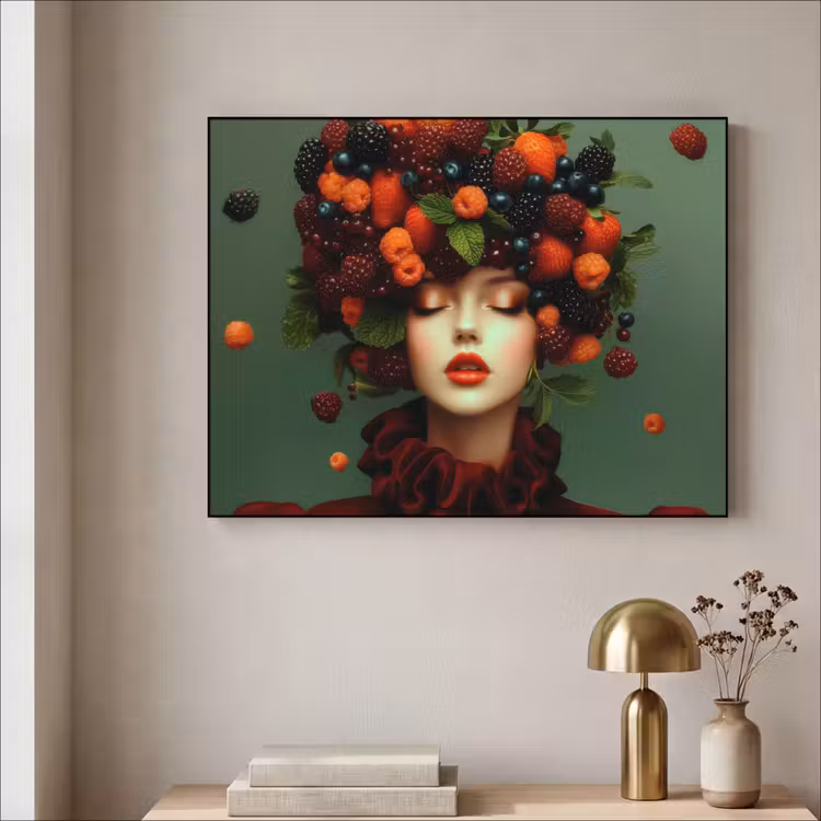 Vrouw - Aardbeien - Frambozen - Bramen - Bessen Textielframe - compleet frame klein -sfeer2