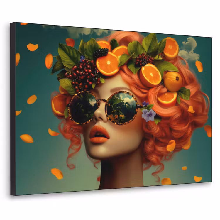 Vrouw - Sinaasappel - Bessen - Oranje Textielframe zwart klein -3d