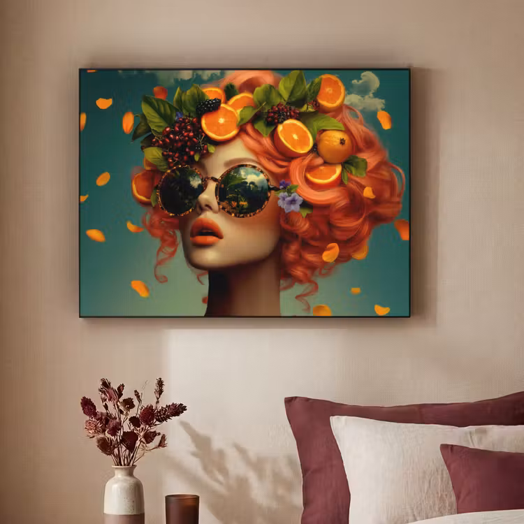 Vrouw - Sinaasappel - Bessen - Oranje Textielframe zwart klein -sfeer1