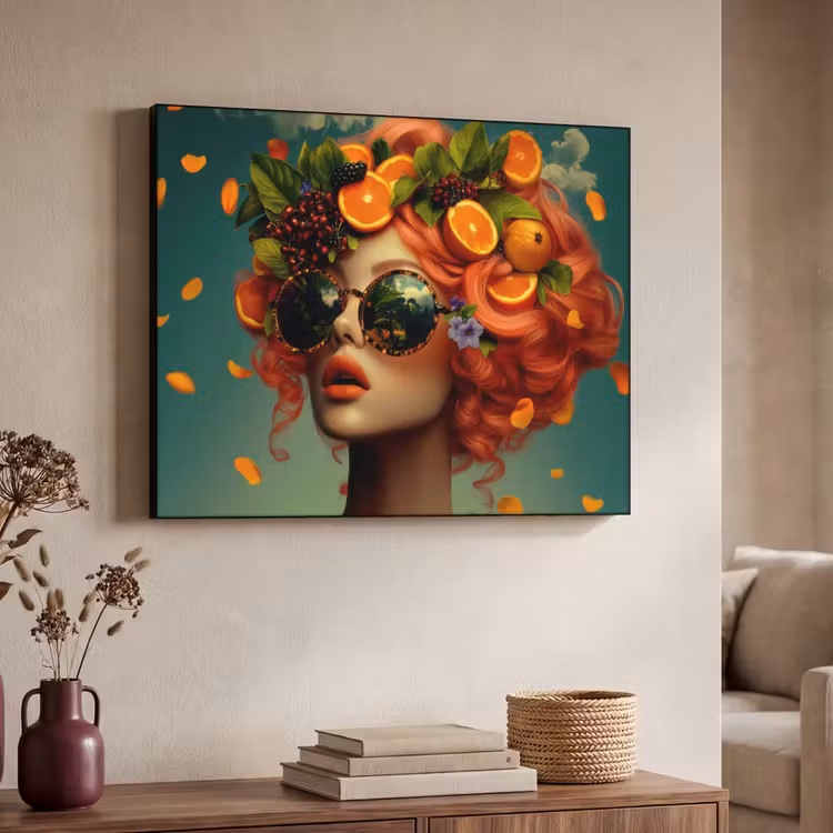 Vrouw - Sinaasappel - Bessen - Oranje Textielframe zwart klein -sfeer3